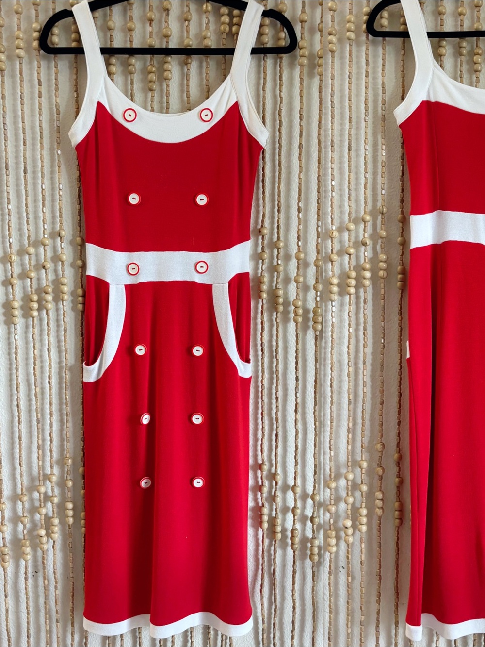 Venus Vintage Y2K Nautical Red White Button Pinup Sailor Knit Stretchy Dress Sm